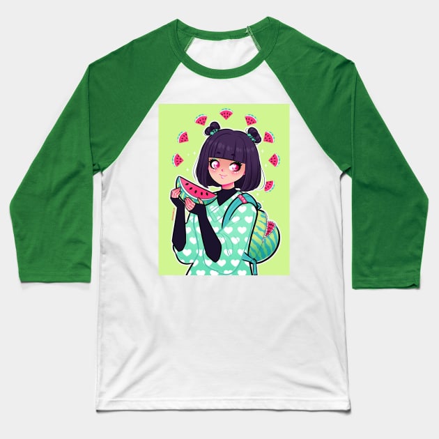 Watermelon Baseball T-Shirt by shourimajo